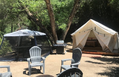 Three Rivers RV Rental | 12x14 Cabin Tent. camping with a little luxury.