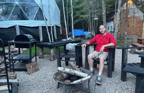 Youngs Cove Cottage | 26ft Geodesic Dome nestled in the trees with hot tub and Grand Lake steps away.