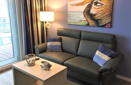 Eckernfoerde Apartment | Apartment 33 "Fördetraum" mit Sauna, Apartmenthaus Hafenspitze Blickrichtung offene See