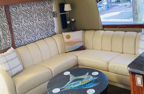 Morehead City Boat Rental | Boat with all the amenities: pool, hot tub, gym, beach, & wild horses