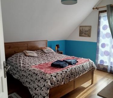 Cluses House | Chambre bleue dans maison avec parking