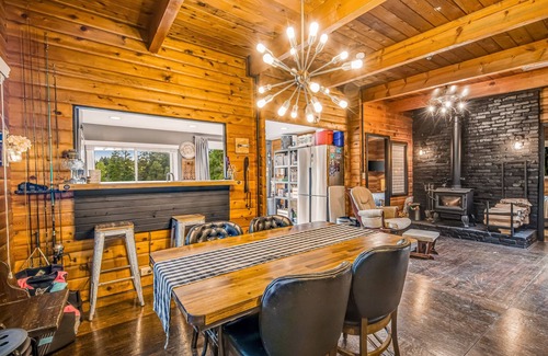 Mason County Cabin | Dog-friendly lakefront cabin with woodstove, amazing view, firepit & dock
