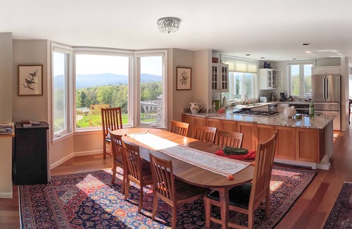 Waterbury Center House | Elegant & renewed mountain-view home with private hot tub, large deck & backyard