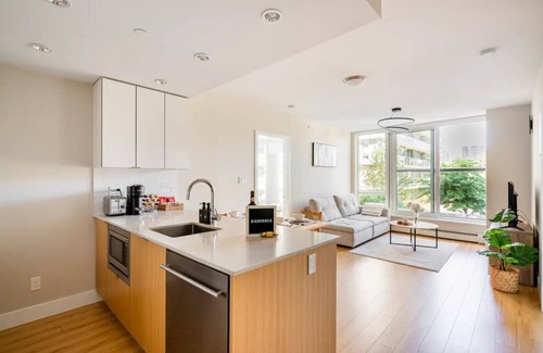 Southeast False Creek Apartment | Family Size Luxury Residence/Parking/Gym/Mountain View/Complete with Essentials