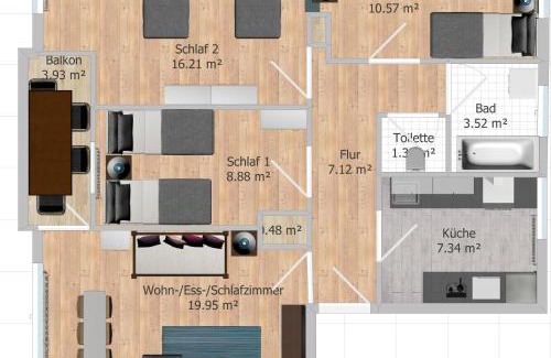 Niederzwehren Apartment | Gemütliche Wohnung - 7 Betten - Balkon - Waschtrockner - Smart TV