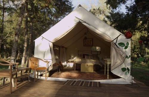Helena Cabin | Glamp in a Wall Tent furnished w/a Double and Twin beds at Norwegian Wood Ranch