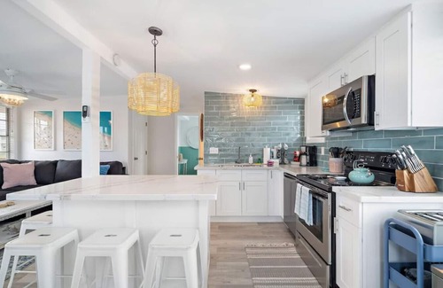 Galveston House | Home with fire pit, large deck, game room and close to the beach