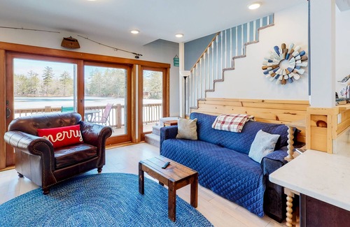 West Poland House | Lakefront home w/private dock & beach, firepit, great water views, and gas grill
