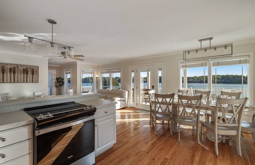 Barium Springs House | Lakefront w/private dock, hot tub, game room, boat house hangout