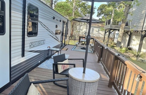Myrtle Beach RV Rental | Let's Go Glamping! nSite 8047 - Ocean Lakes 2BR/1BA Camper with large deck