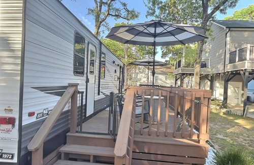 Myrtle Beach RV Rental | Let's Go Glamping! nSite 8047 - Ocean Lakes 2BR/1BA Camper with large deck