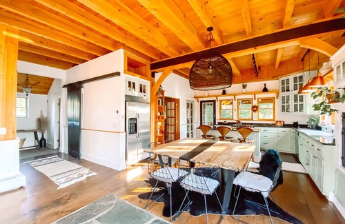 Morrisville House | Modern Post & Beam near Stowe Village with Mountain Views and Private Waterfall