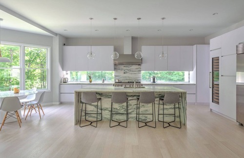 Amagansett North House | Modern-style home with heated private pool, open-floor plan, ample natural.