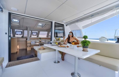 Tourlos Boat Rental | Nautitech 46 Catamaran in Mykonos by Fnatsia Villas