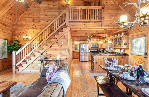 Cherry Log Cabin | New Paved Road-Views-Secluded Cabin-Family Friendly-Jacuzzi-Playground-Game Room