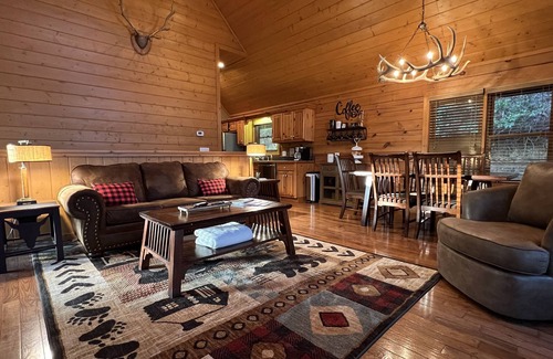 Black Bear Falls Cabin | Pet friendly! Hot tub, Pool, King Beds, Pool table. Only 3 miles to downtown GB!