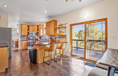 Ponderosa Trails House | Polished Mountain Home with Fireplaces, Decks, WiFi & Forest View - 2 Dogs OK