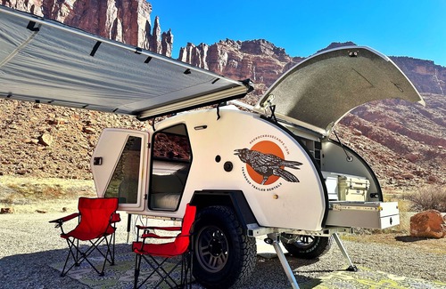 Moab House | Red Rock Base Camps Teardrop Trailer #3. Take your hotel room outside!