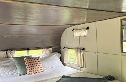 Lava Hot Springs House | Retro Camper king size bed