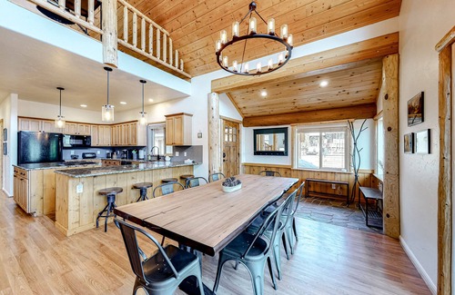 San Juan River Village House | Riverfront home with amazing mountain view, private hot tub, deck & fireplace