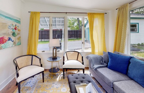 Bath House | Updated, dog-friendly home with two living areas, firepit, washer/dryer, & patio