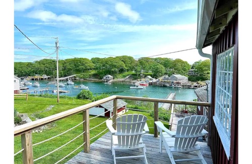 New Harbor Cottage | Vintage cabin perched on edge of harbor with dock