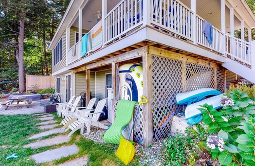 West Alton House | Waterfront home on Lake Winnipesaukee - private hot tub, sandy beach & boat dock