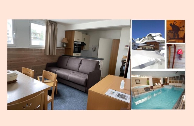 30m from resort center, 3rd floor, view resort, fitness, swimming pool, sauna, tv, ski locker, 35m²