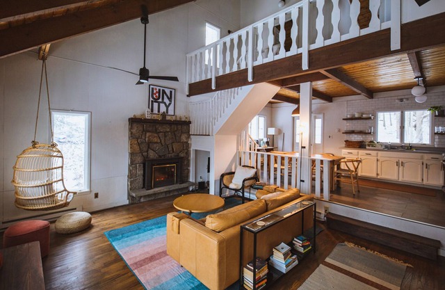 A cozy, 1970’s chalet nestled in the Catskills just outside Roxbury.