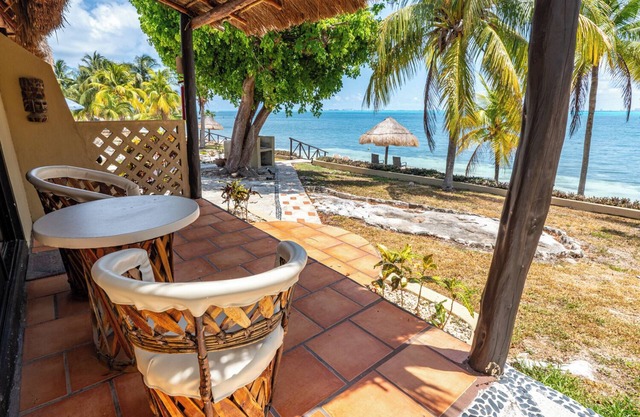 Beachfront palapa cottage with heated pool , sunsets and tropical gardens