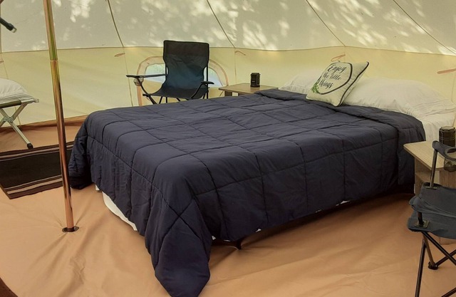 Bent Oak Glamping Tent Queen Bed, 2 Cots, Electric and AC