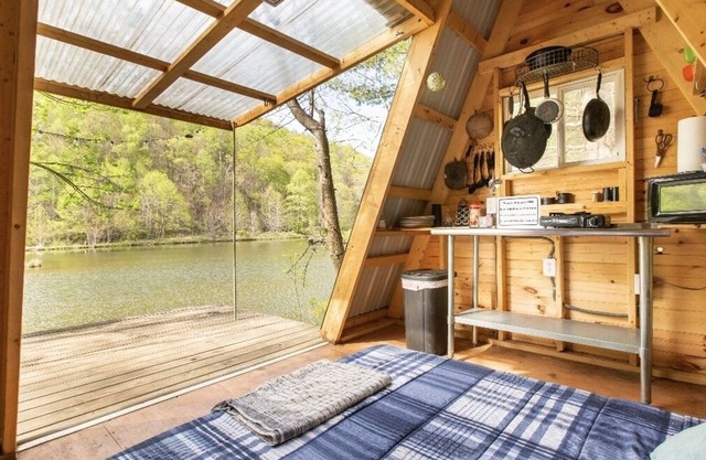 Camp Bigfun: Waterfront Tiny Cabin A-frame Solar Power Off Grid