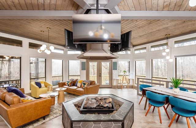 Campfire Lodge: Mid-Century Charm & Indoor Fire Pit