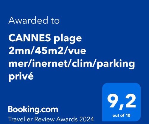 CANNES plage 2mn/45m2/vue mer/inernet/clim/parking privé