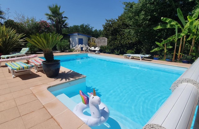 Charming villa with heated pool in lush greenery 15 km from the beach