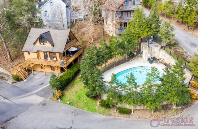 Close to Pigeon Forge outdoor pool access view the pool from the deck sleeps 5