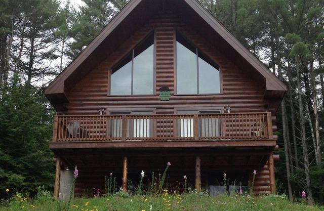 Family-friendly log cabin with sandy beach, kayaks, near Lake George