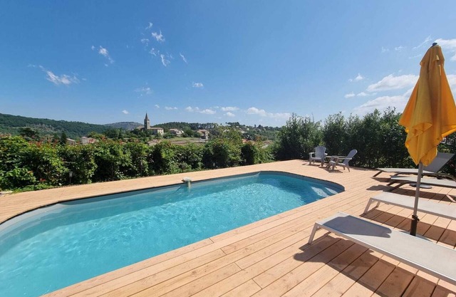 House with swimming pool, garden, terrace with panoramic view Ardèche