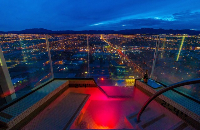 Located at Palms place hotel condo. We offer free parking and no resort fees.