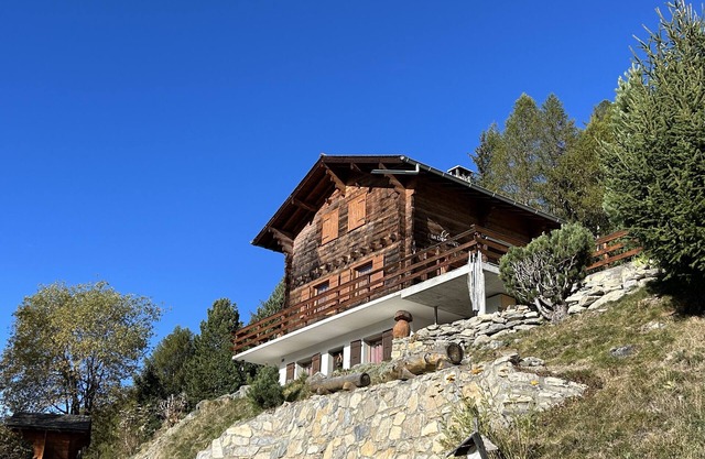 Outside: duplex apartment in chalet, for 8 people, balcony, large terrace with barbecue and garden f