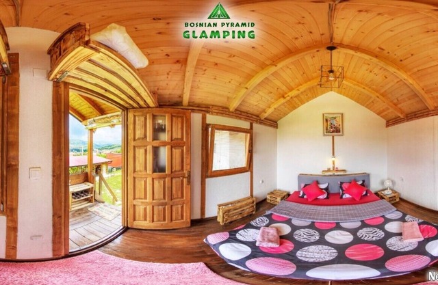 Pink bungalow Bosnian pyramid glamping