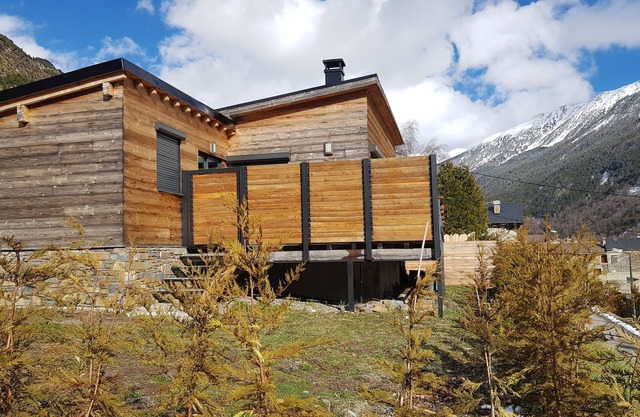 Renovated mountain house in wood and stone in a small Pyrenean village