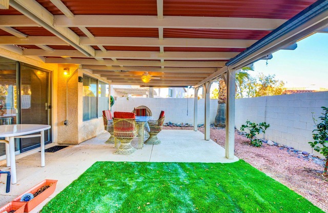 Spacious villa w/4 bdrms and 3 full bthrms with a L byrd, c patio, 2 car garage