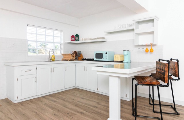 The Cottage is an open concept studio with contemporary space & rustic features.