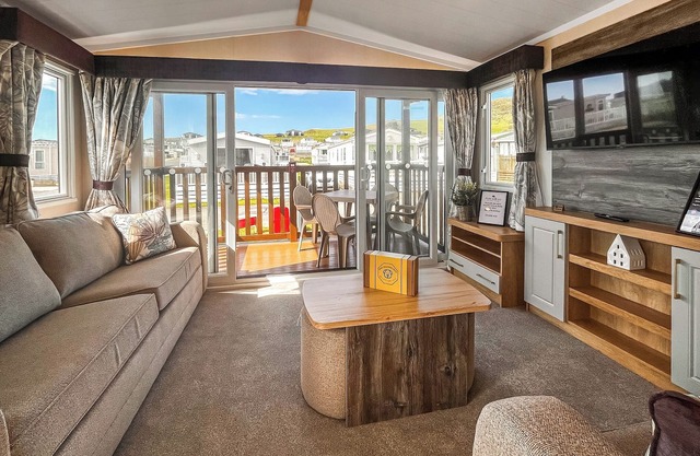 Two bedroom caravan, sleeping four people, perfect for relaxing by the coast.