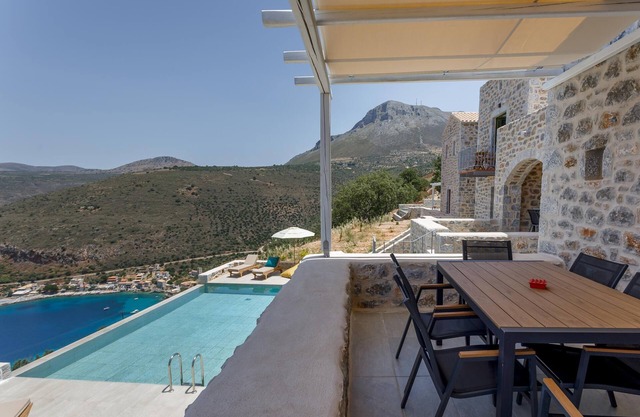 Villa ARIS with shared pool, exposed position over the sea, Peloponnese