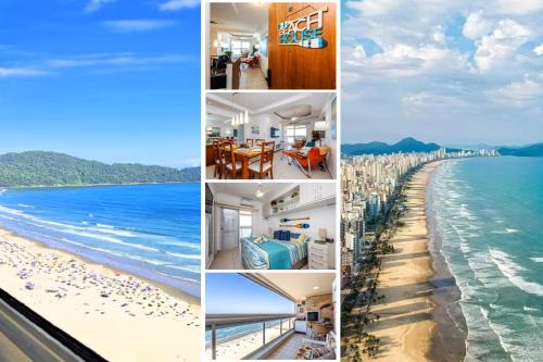Vista cinematográfica 24º andar, frente total mar na Guilhermina, 2 quartos, condomínio com lazer total, enxoval, ar condicionado, churrasqueira, Wi-fi, Netflix, piscina aquecida, saunas, 2 vagas e portaria 24 horas