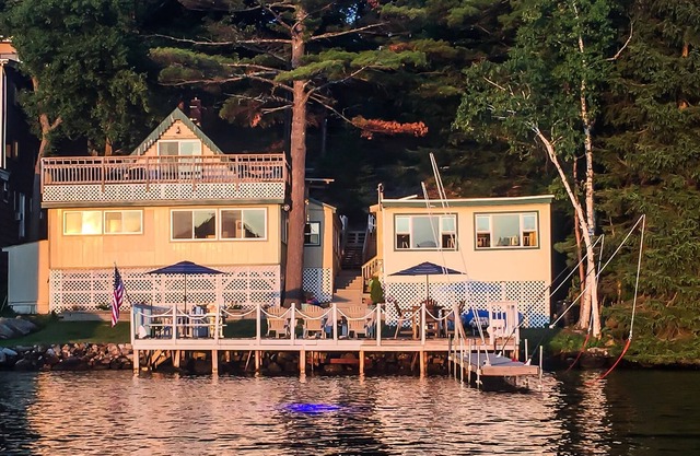 Waterfront Family Compound on Lake Winnipesaukee with 40 Foot Dock amd Deck!