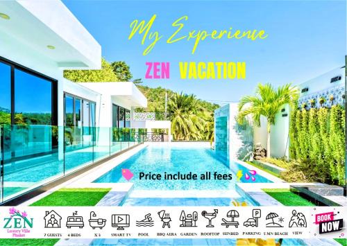 Zen Luxury Villa Phuket 4BR-3BA, Mineral immersion pool, dedicated children's zone, Smart tech, Spacious rooftop, commanding mountain views