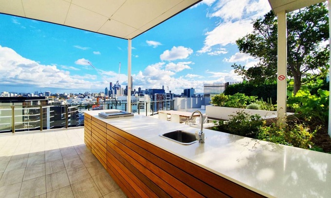 Newstead Apartment | 2BR Food Drink Hub Gym Pool Views Roof Terrace